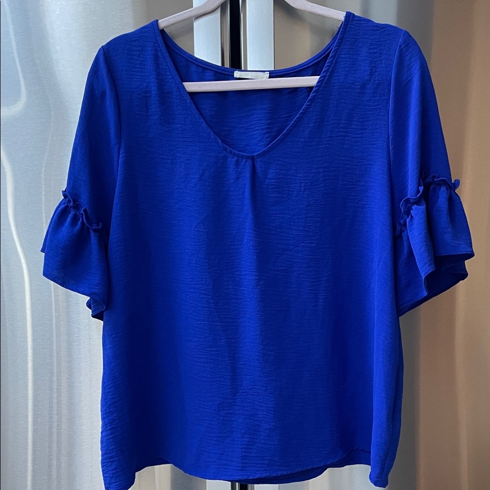 Eesome Royal Blue Blouse with Ruffle Sleeves
